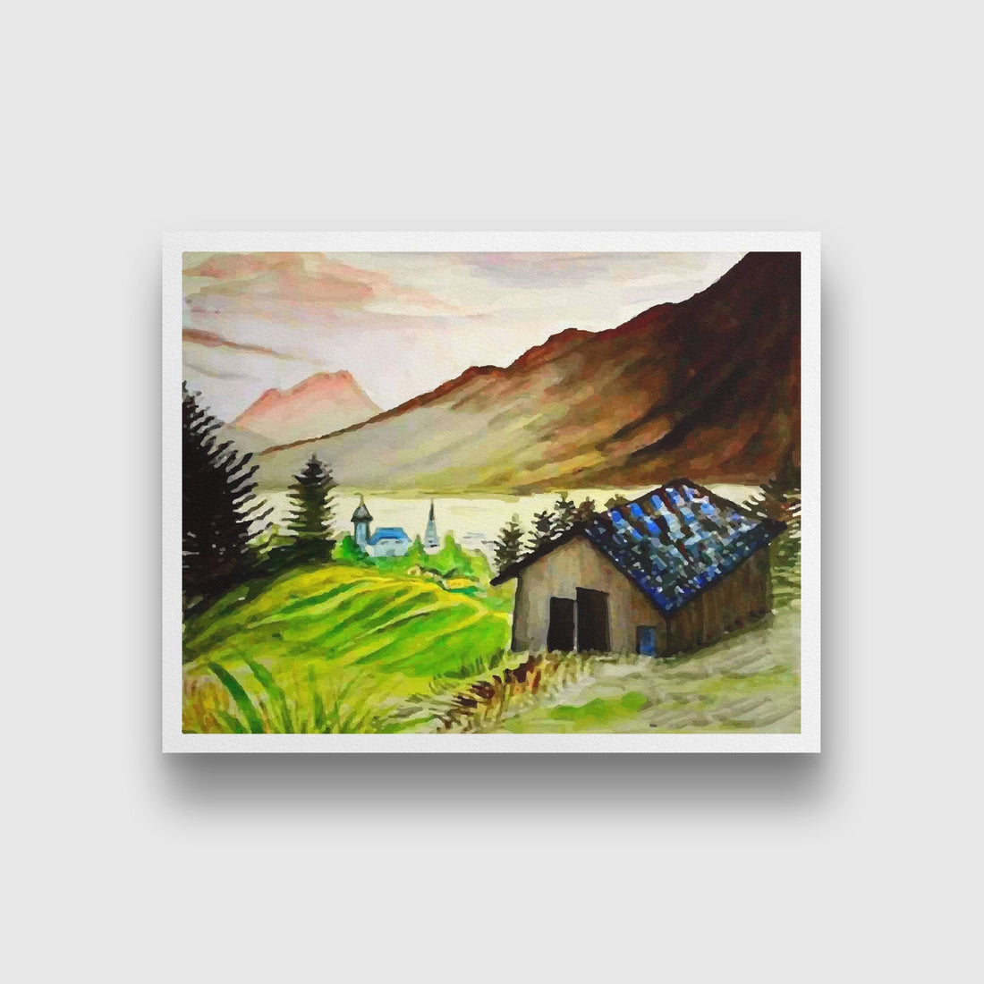 Beautiful house of Indian Village Painting-Meri Deewar 4 : 3 Horizontal Premium Wall Art Canvas by MeriDeewar