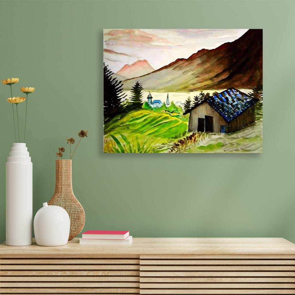 Beautiful house of Indian Village Painting-Meri Deewar 4 : 3 Horizontal Premium Wall Art Canvas by MeriDeewar