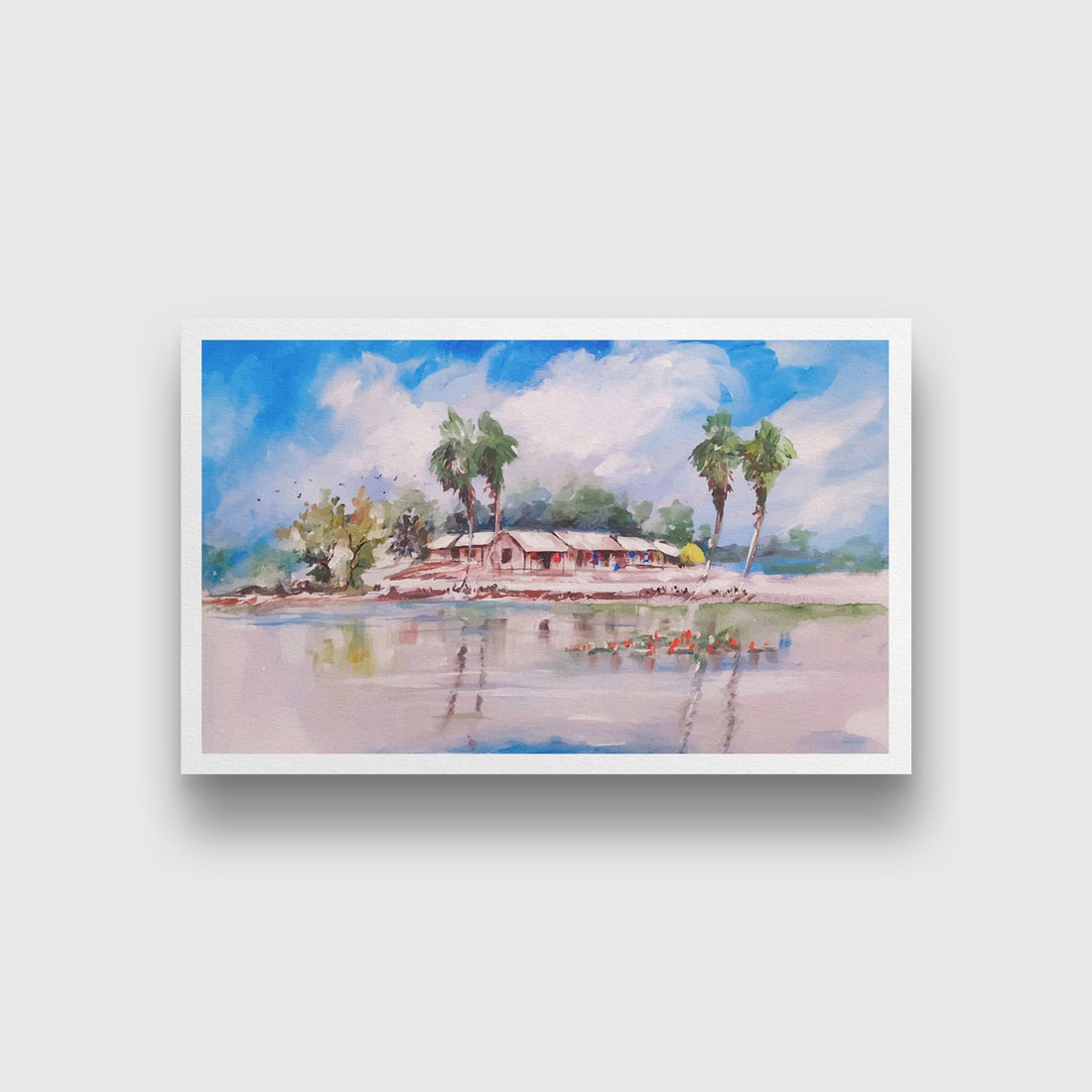 Beautiful Landscape Village Painting-Meri Deewar 3 : 2 Horizontal Premium Wall Art Canvas by MeriDeewar