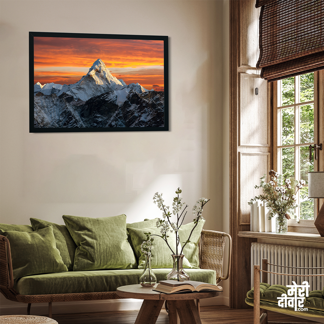 Beautiful Mt. Everest in winter at sunset Wall Painting 4 : 3 Horizontal Premium Wall Art Canvas by MeriDeewar