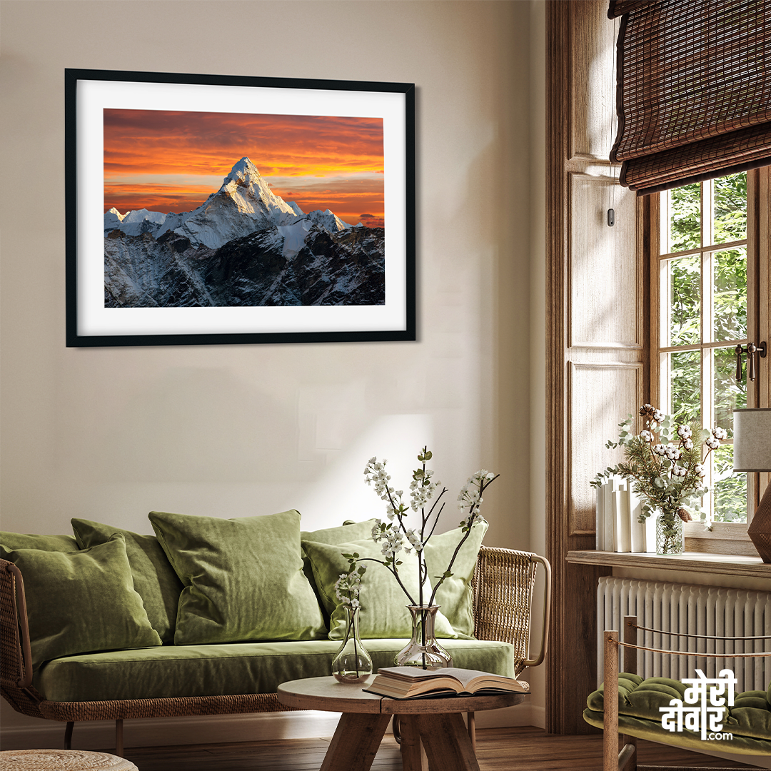 Beautiful Mt. Everest in winter at sunset Wall Painting 4 : 3 Horizontal Premium Wall Art Canvas by MeriDeewar