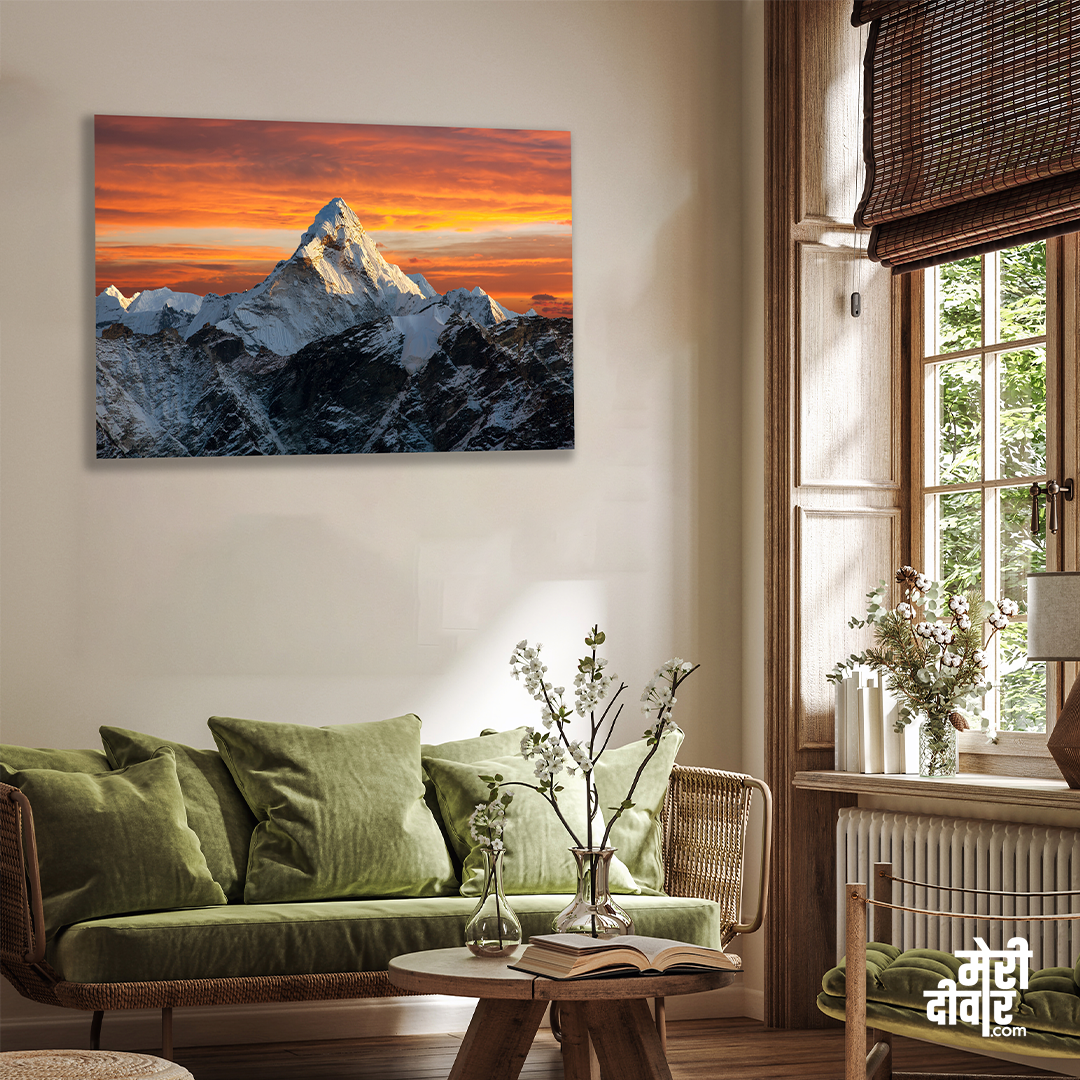 Beautiful Mt. Everest in winter at sunset Wall Painting 4 : 3 Horizontal Premium Wall Art Canvas by MeriDeewar