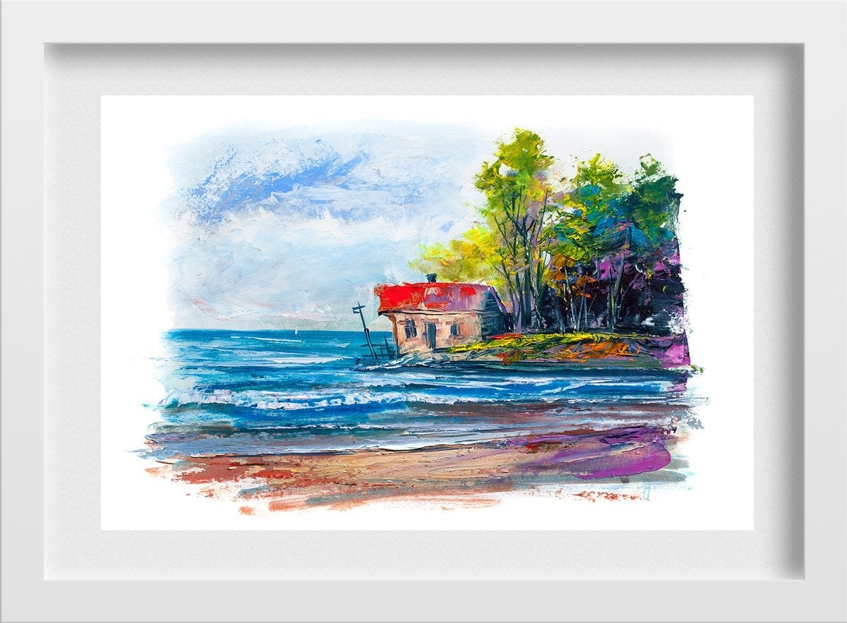 Beautiful Ocean Landscape Painting-Meri Deewar 3 : 2 Horizontal Premium Wall Art Canvas by MeriDeewar