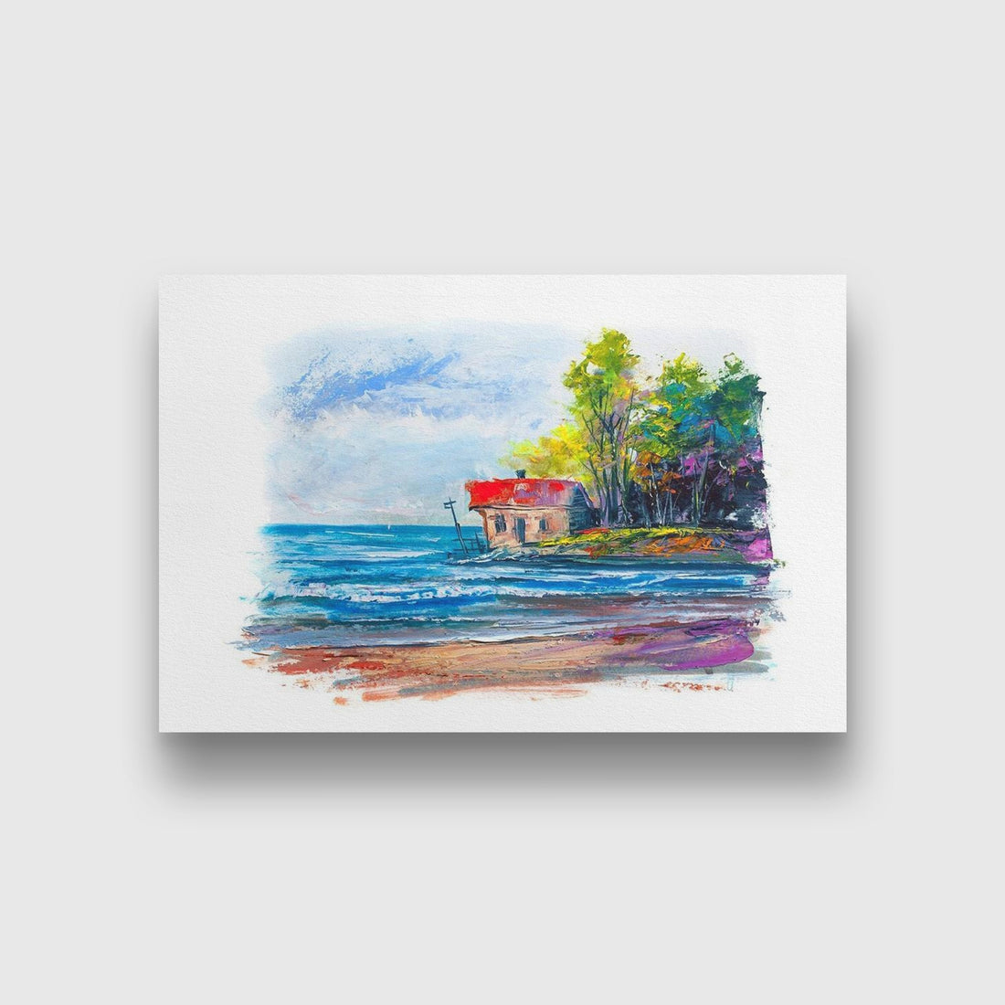 Beautiful Ocean Landscape Painting-Meri Deewar 3 : 2 Horizontal Premium Wall Art Canvas by MeriDeewar