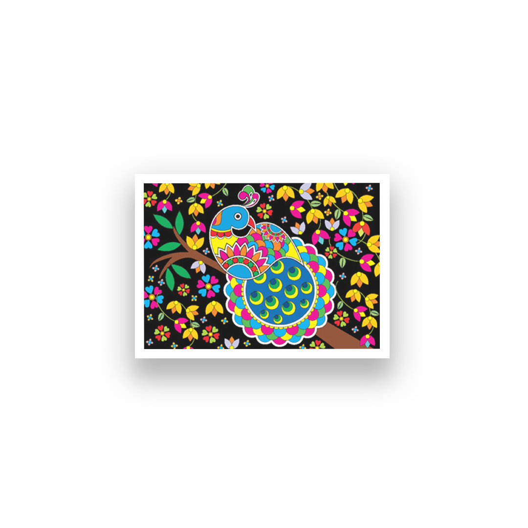 Beautiful Peacock Madhubani Wall Painting 3 : 2 Horizontal Premium Wall Art Canvas by MeriDeewar