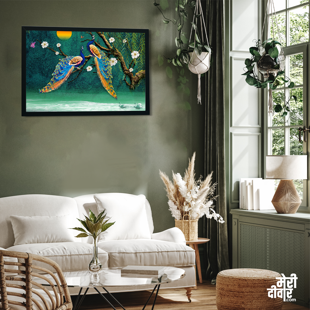 Beautiful Peacock Nature Painting 3 : 2 Horizontal Premium Wall Art Canvas by MeriDeewar