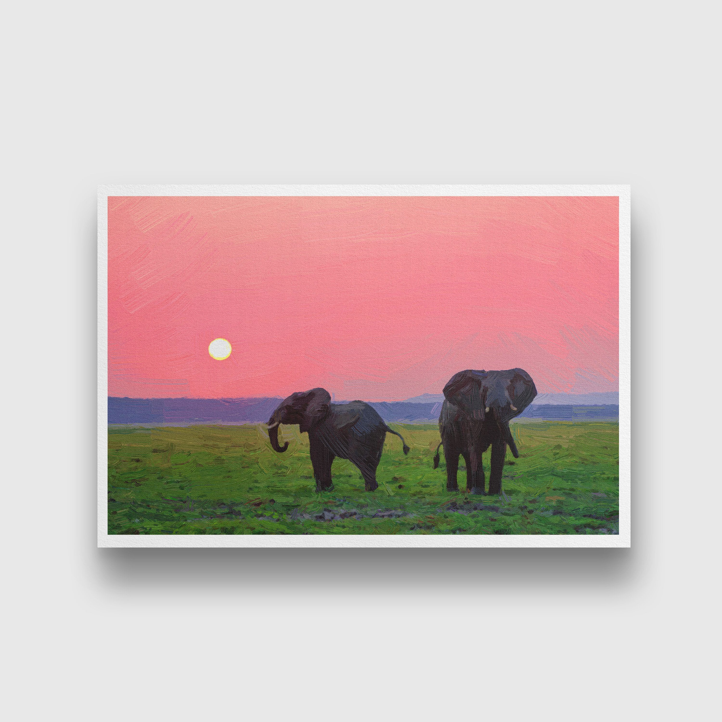 Beautiful pictures of india sunset with elephant Painting - Meri Deewar 3 : 2 Horizontal Premium Wall Art Canvas by MeriDeewar