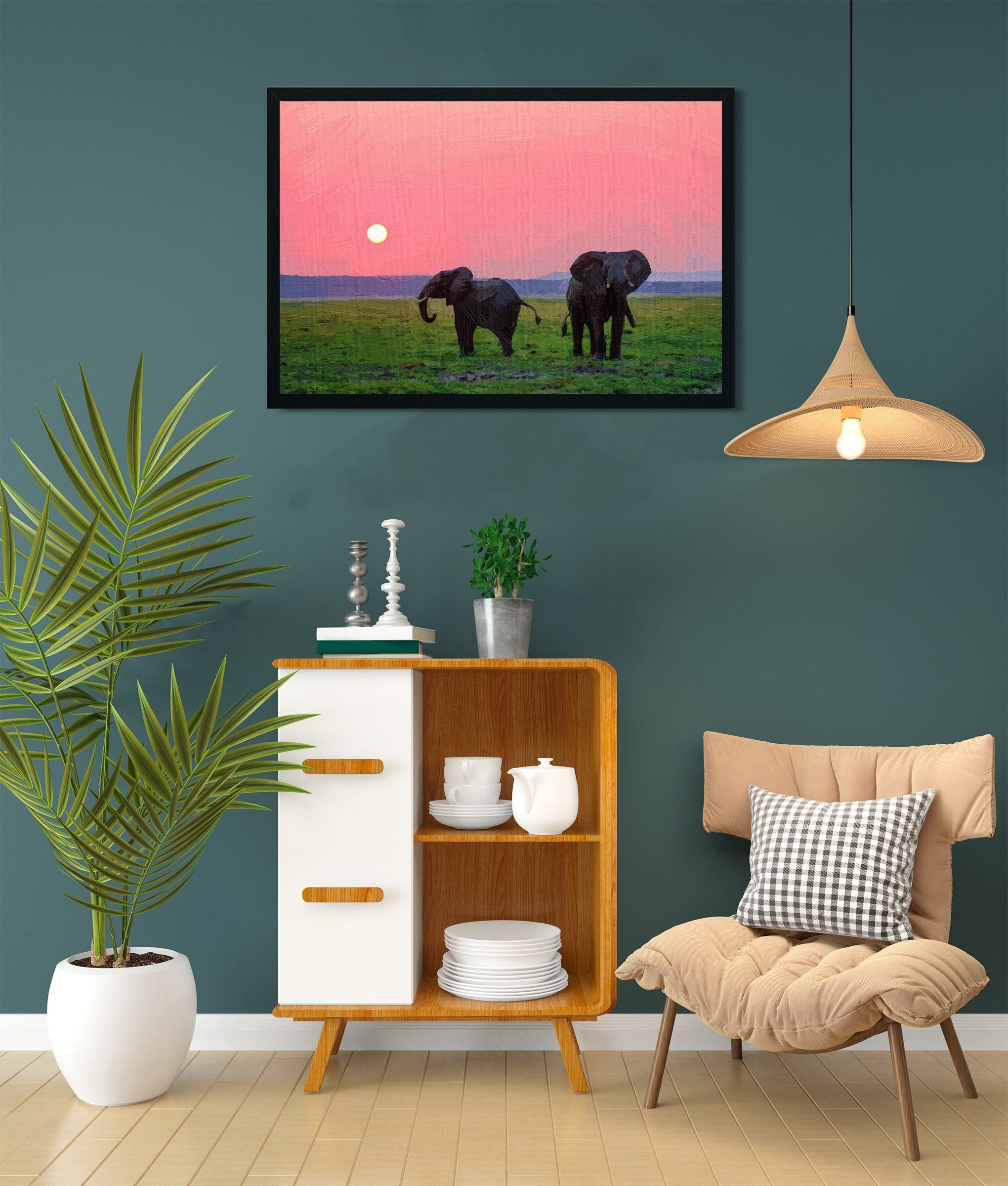 Beautiful pictures of india sunset with elephant Painting - Meri Deewar 3 : 2 Horizontal Premium Wall Art Canvas by MeriDeewar