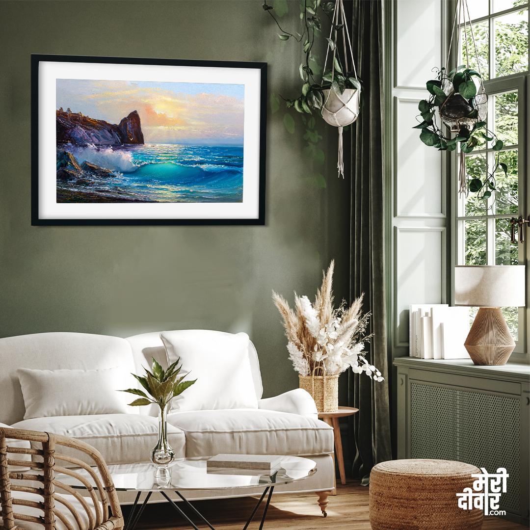 Beautiful Seascape with Sunrise Wall Paintings 3 : 2 Horizontal Premium Wall Art Canvas by MeriDeewar