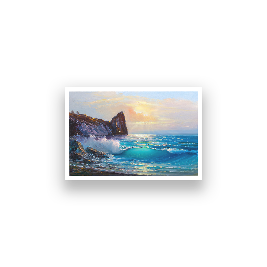 Beautiful Seascape with Sunrise Wall Paintings 3 : 2 Horizontal Premium Wall Art Canvas by MeriDeewar