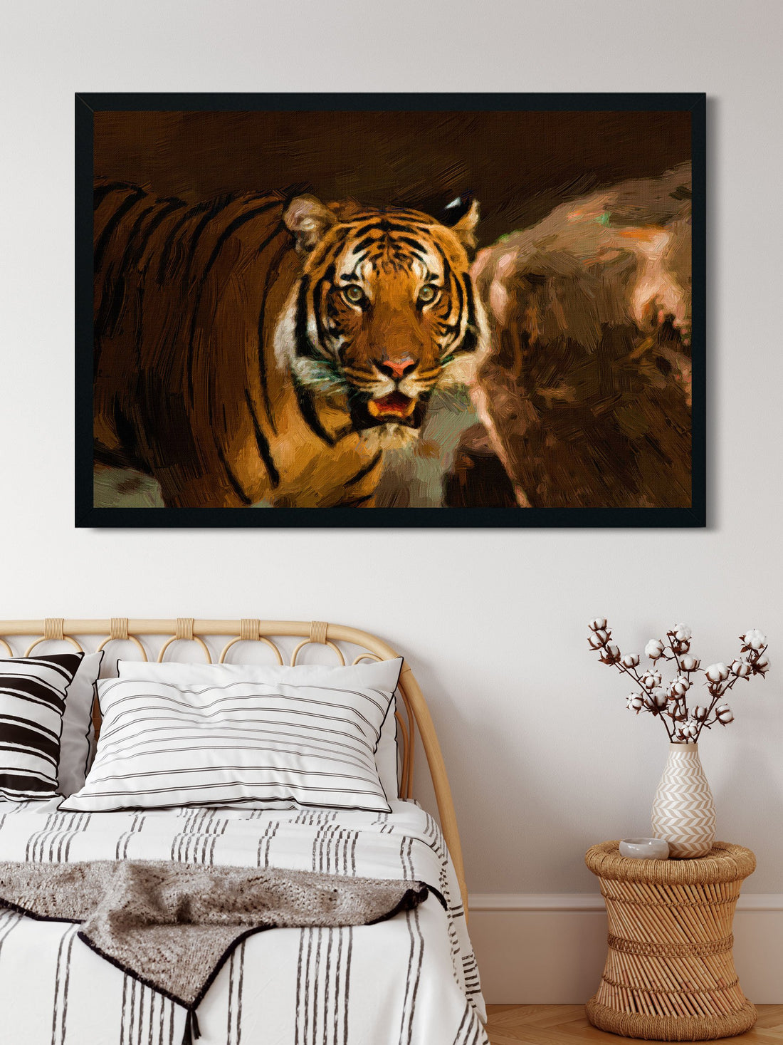 Bengal Tiger in forest Painting - Meri Deewar 3 : 2 Horizontal Premium Wall Art Canvas by MeriDeewar
