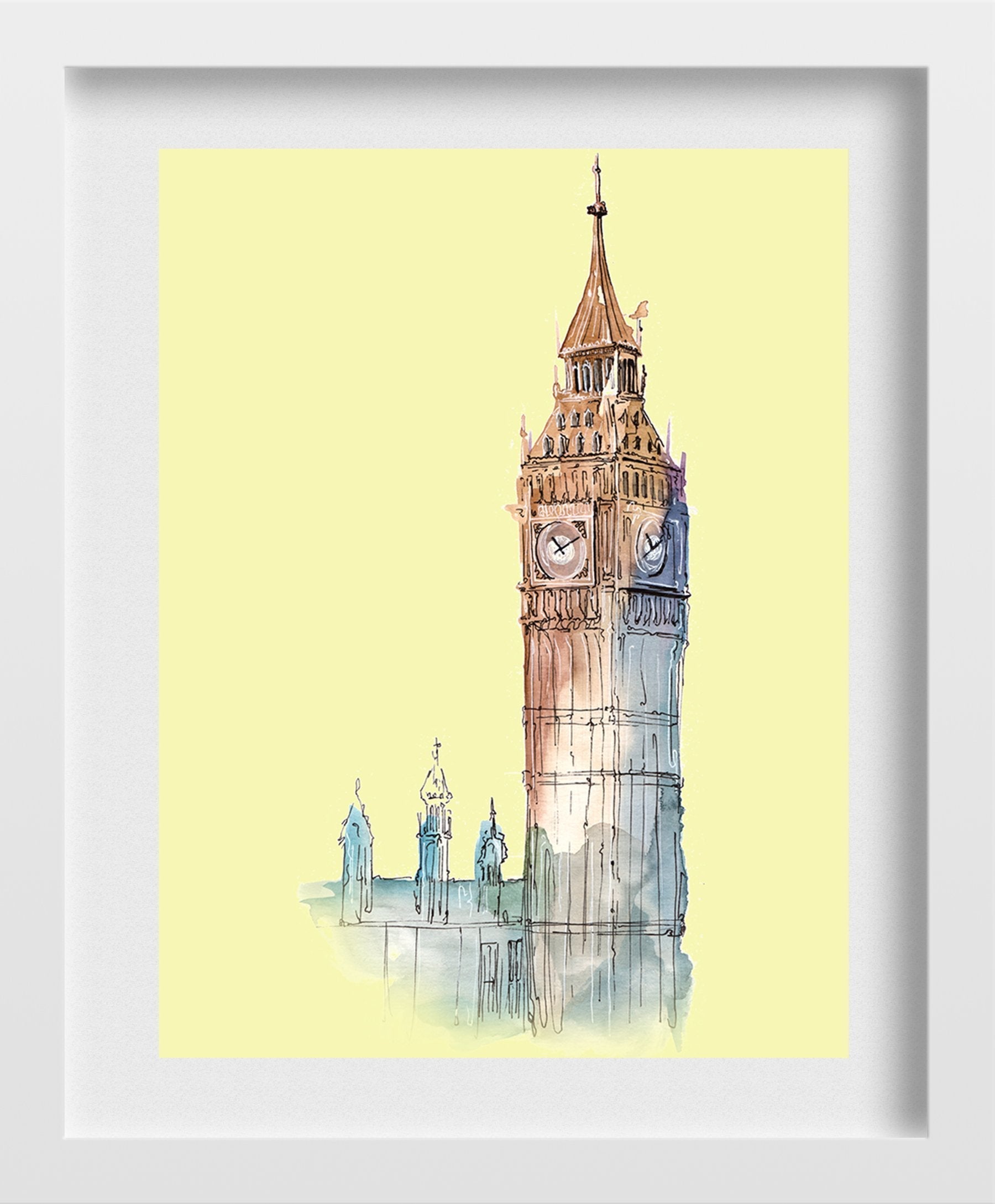 Big Ben Illustration Painting-Meri Deewar 3 : 4 Vertical Premium Wall Art Canvas by MeriDeewar