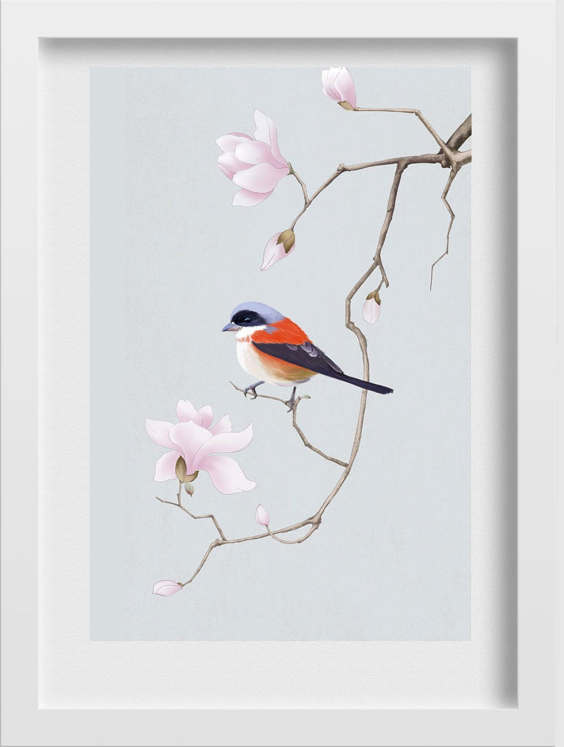 Bird and Blossom Painting-Meri Deewar 2 : 3 Vertical Premium Wall Art Canvas by MeriDeewar