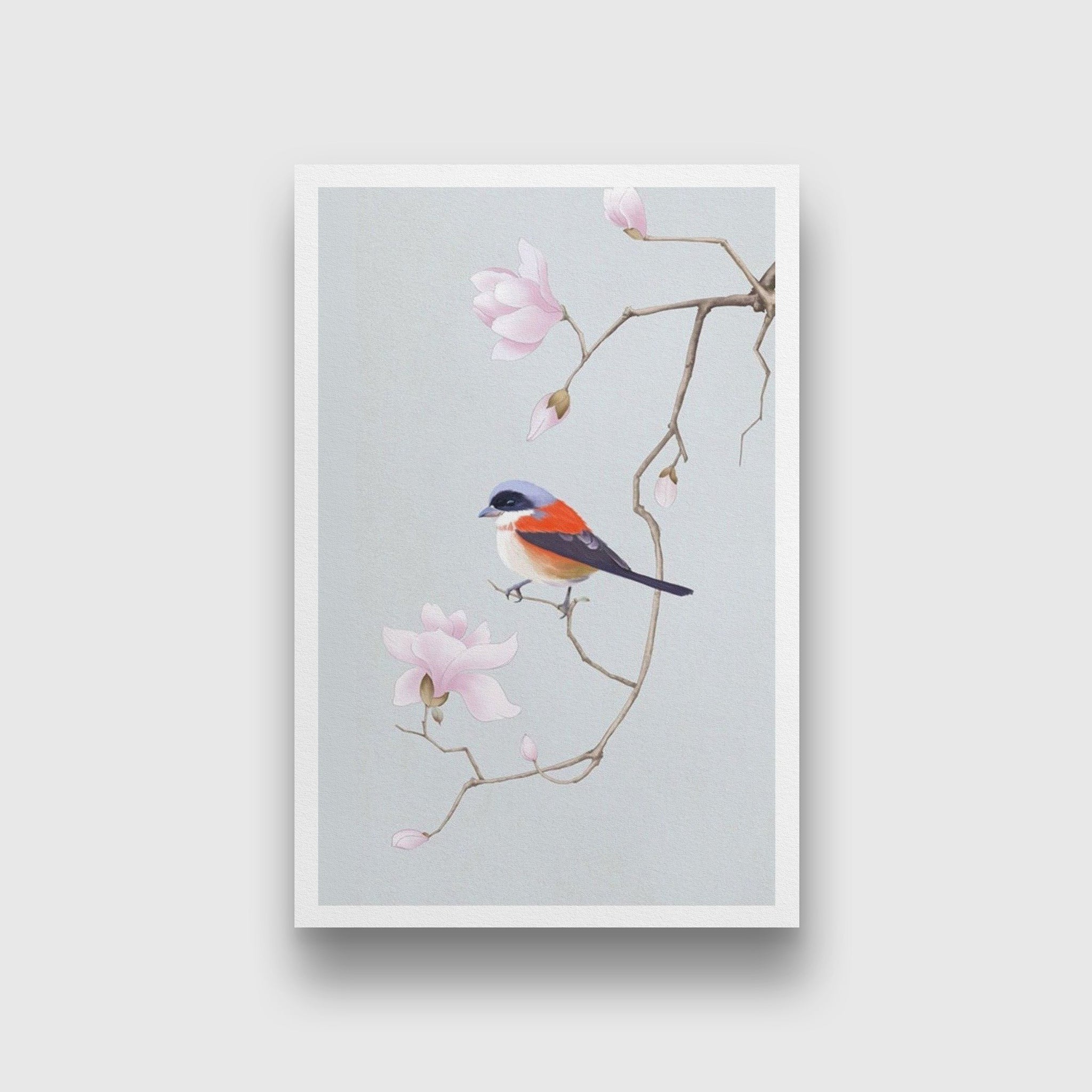 Bird and Blossom Painting-Meri Deewar 2 : 3 Vertical Premium Wall Art Canvas by MeriDeewar