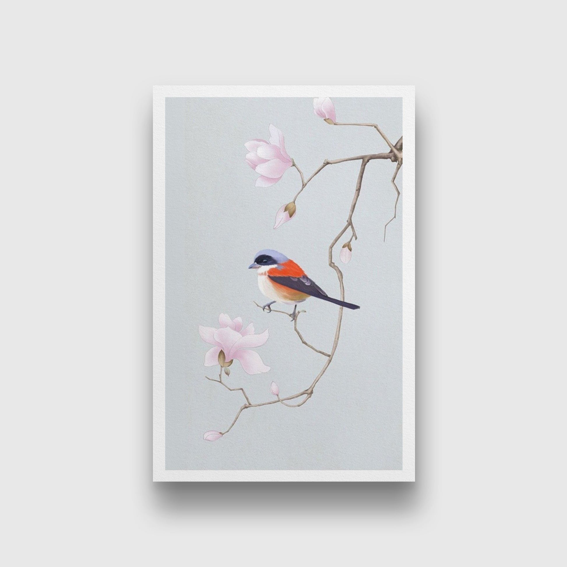 Bird and Blossom Painting-Meri Deewar 2 : 3 Vertical Premium Wall Art Canvas by MeriDeewar