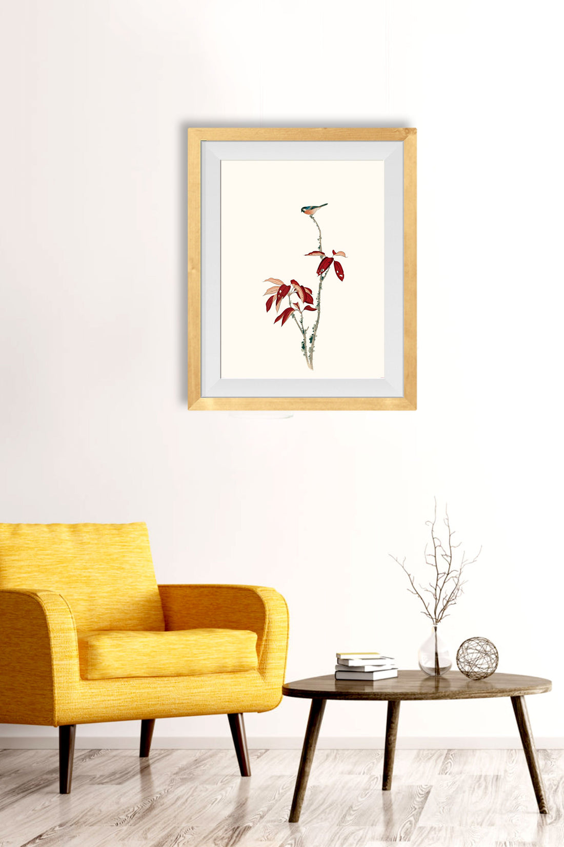 Bird and Red Tree Painting-Meri Deewar 2 : 3 Vertical Premium Wall Art Canvas by MeriDeewar
