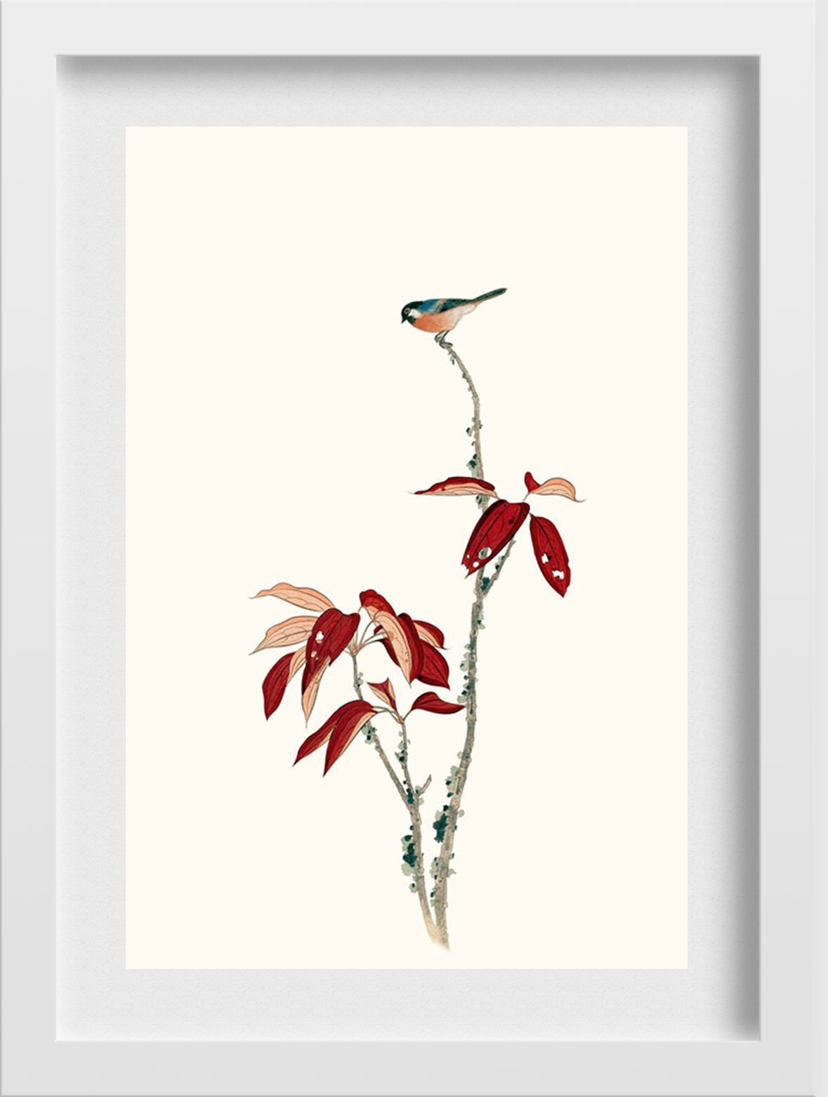 Bird and Red Tree Painting-Meri Deewar 2 : 3 Vertical Premium Wall Art Canvas by MeriDeewar