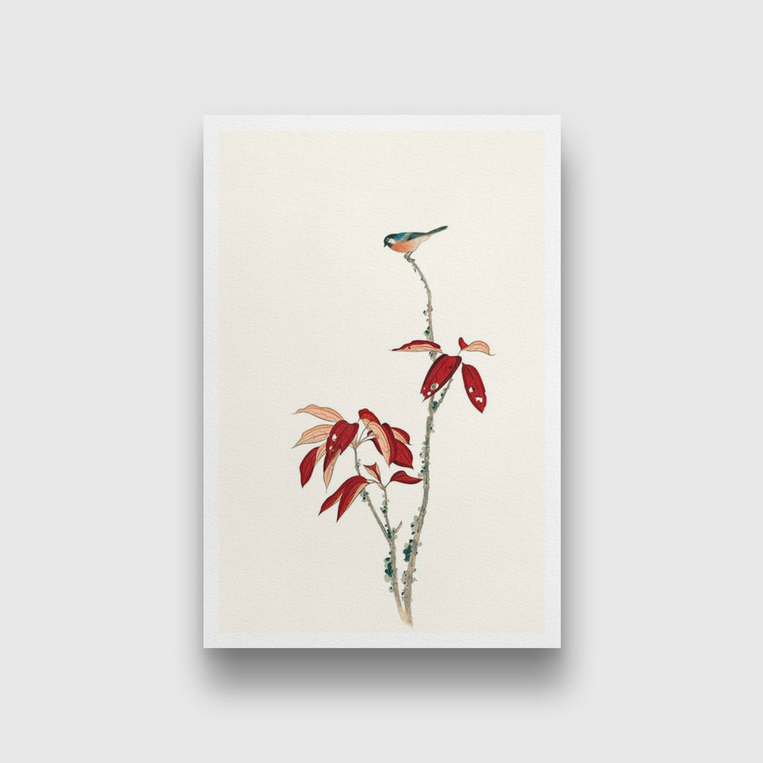 Bird and Red Tree Painting-Meri Deewar 2 : 3 Vertical Premium Wall Art Canvas by MeriDeewar