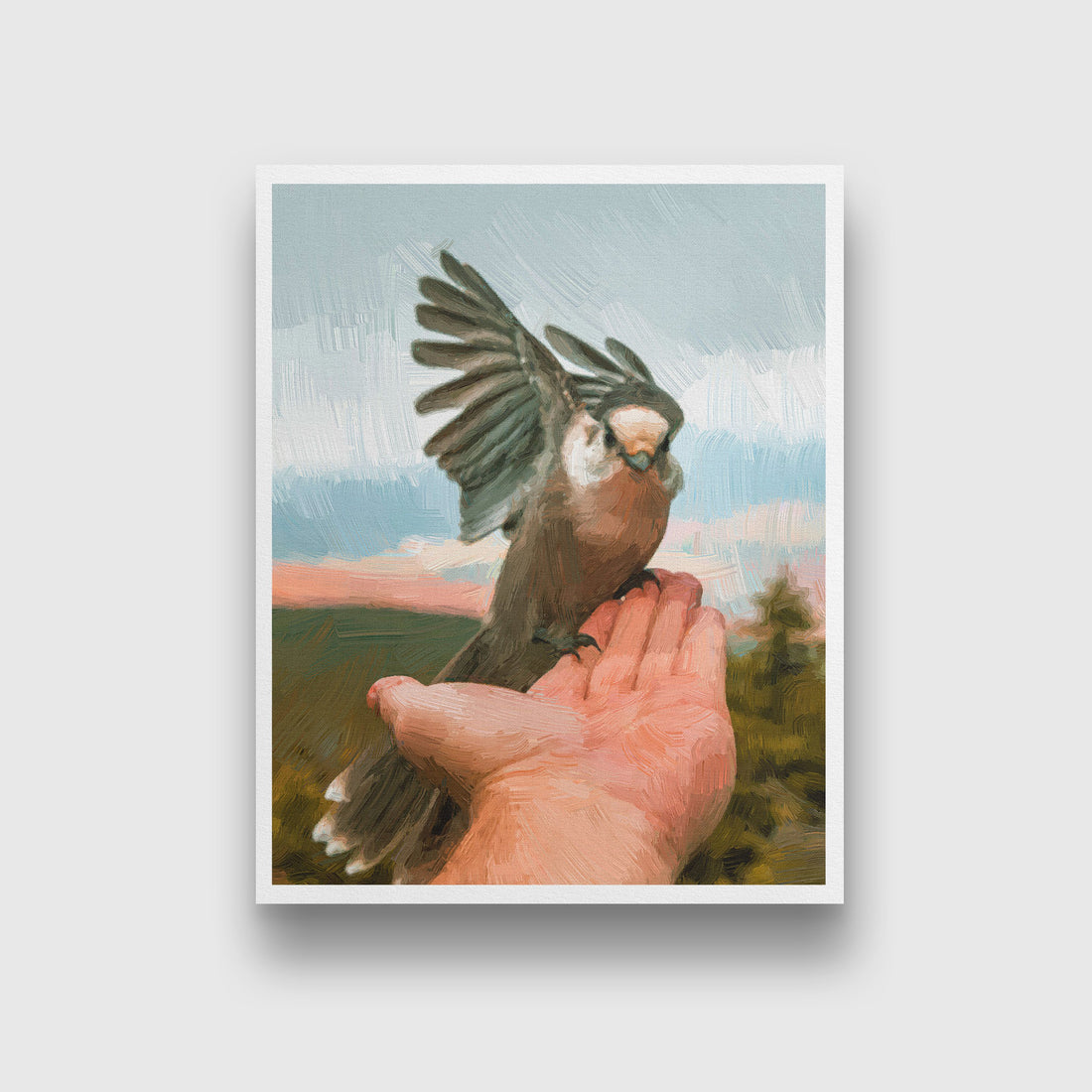 Bird feeding hand Painting - Meri Deewar 4 :5 Vertical Premium Wall Art Canvas by MeriDeewar
