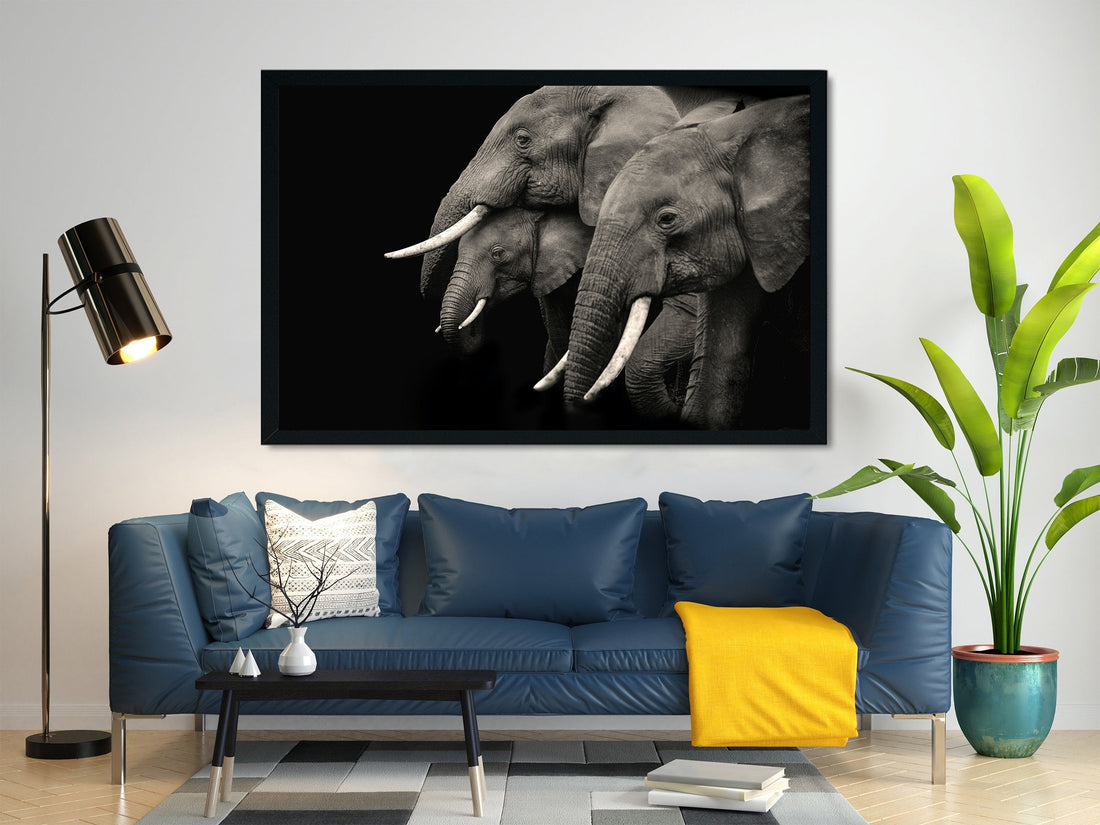 Black and white African elephant Painting - Meri Deewar 3 : 2 Horizontal Premium Wall Art Canvas by MeriDeewar