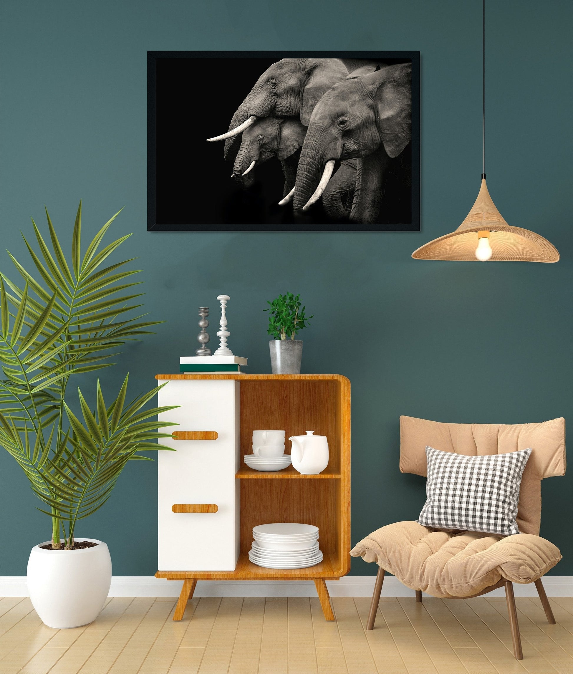 Black and white African elephant Painting - Meri Deewar 3 : 2 Horizontal Premium Wall Art Canvas by MeriDeewar