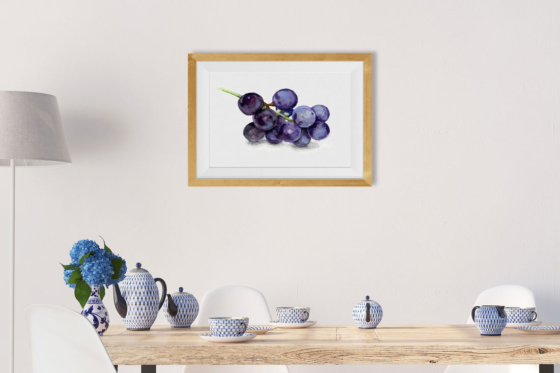 Black Grapes Painting-Meri Deewar 3 : 2 Horizontal Premium Wall Art Canvas by MeriDeewar