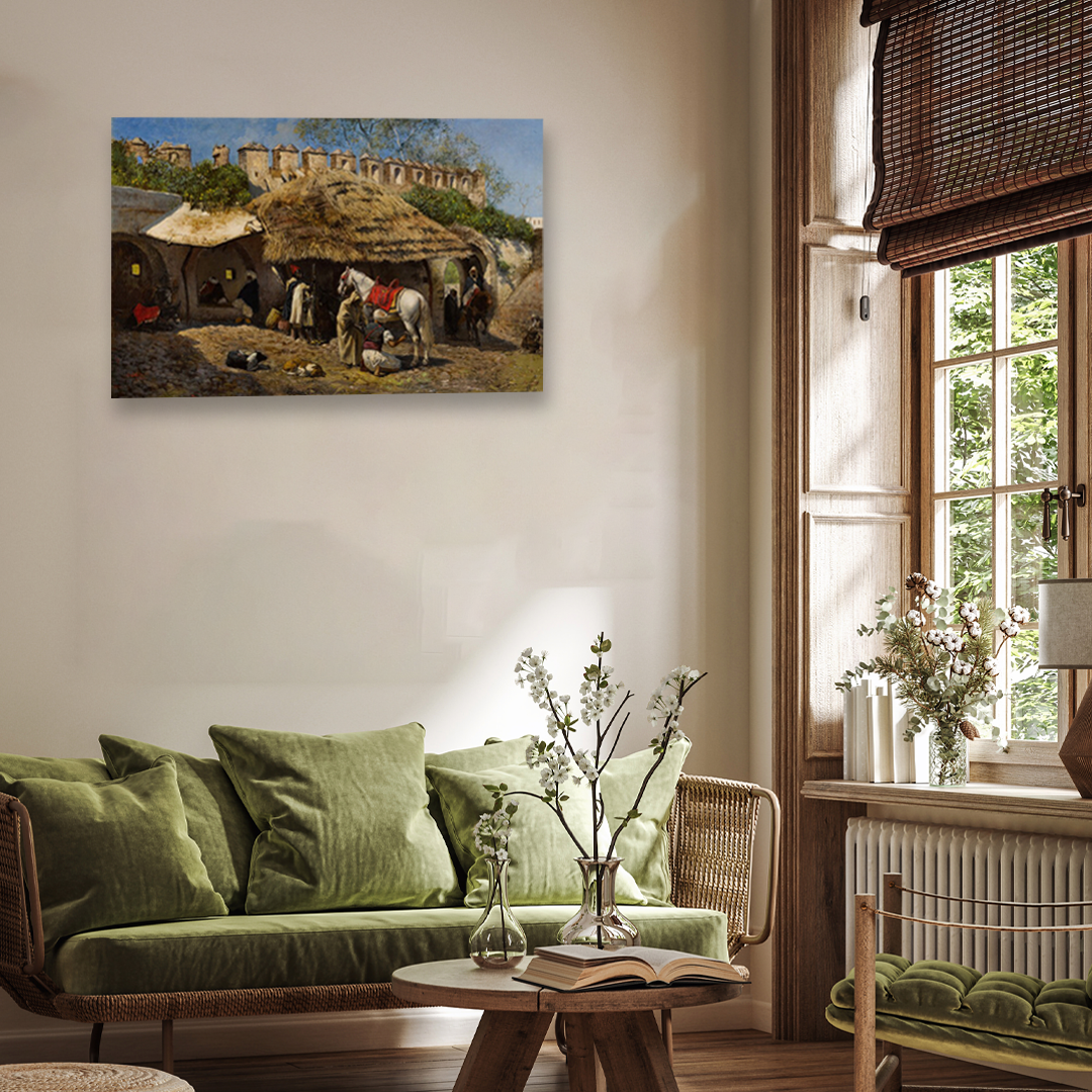 Blacksmith Shop at Tangiers Painting 3 : 2 Horizontal Premium Wall Art Canvas by MeriDeewar