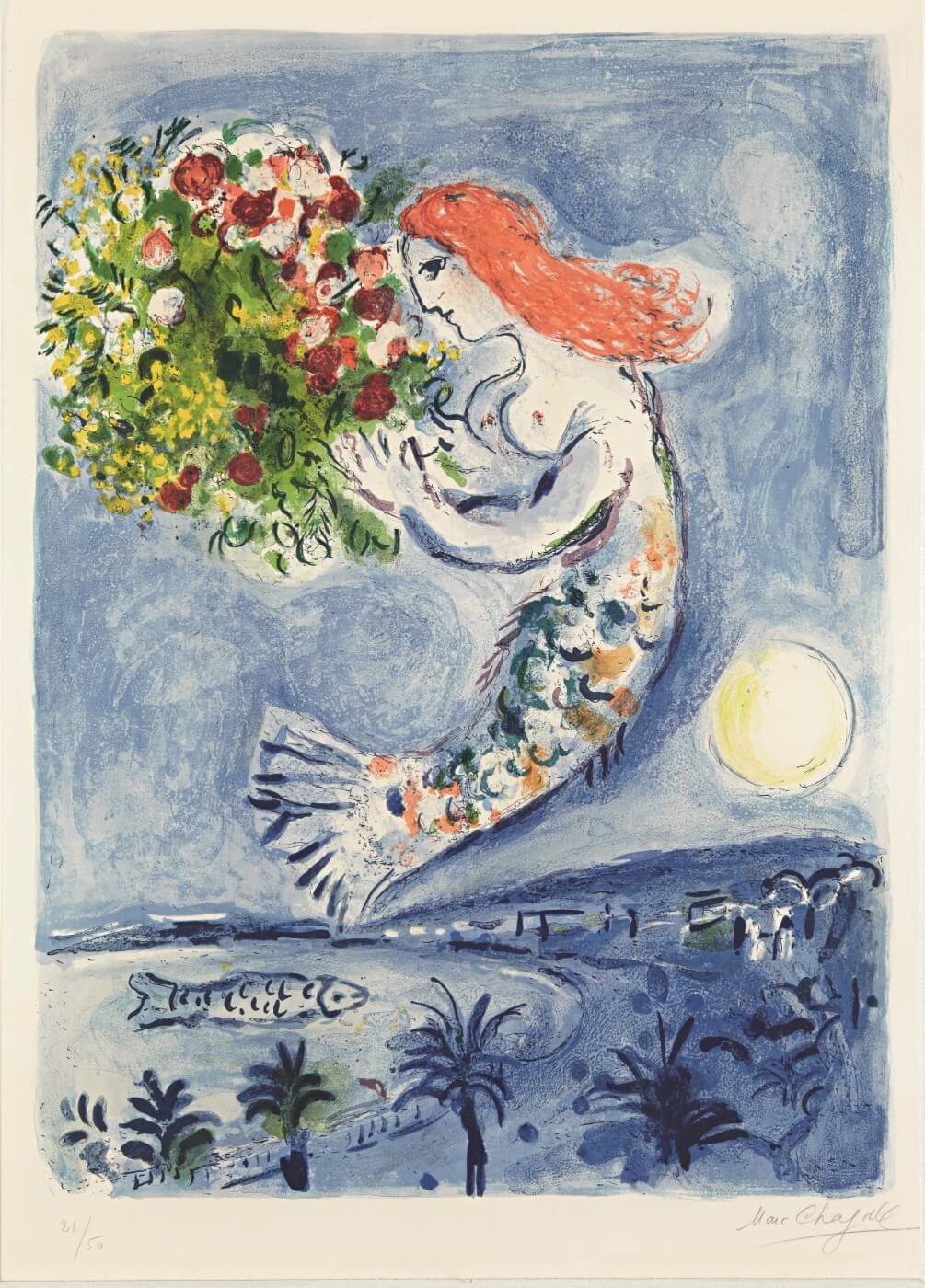 Blue Angel Floral Painting for Living Room | Marc Chagall Wall Art | Giclée Print 3 : 4 Vertical Premium Wall Art Canvas by MeriDeewar