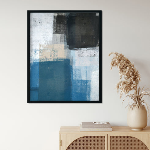 Blue & Black Abstract Paintings 4 :5 Vertical Premium Wall Art Canvas by MeriDeewar