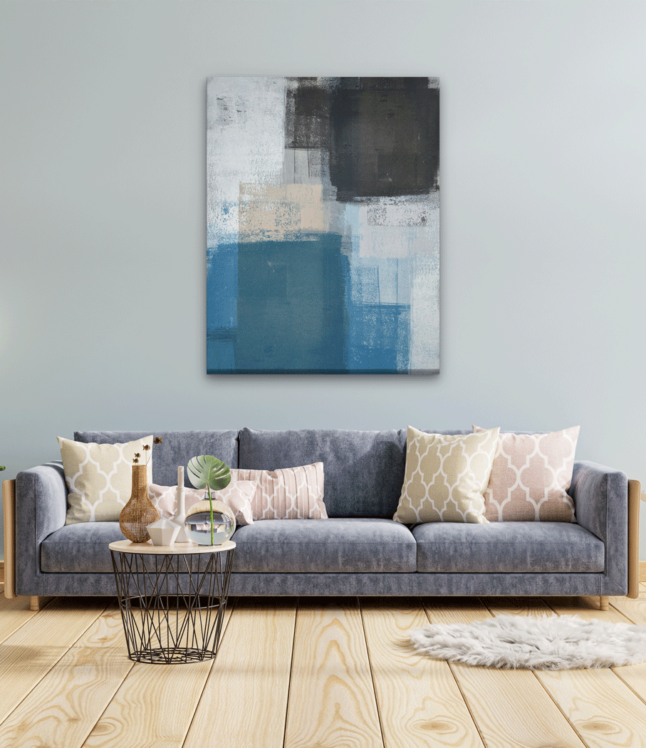 Blue & Black Abstract Paintings 4 :5 Vertical Premium Wall Art Canvas by MeriDeewar