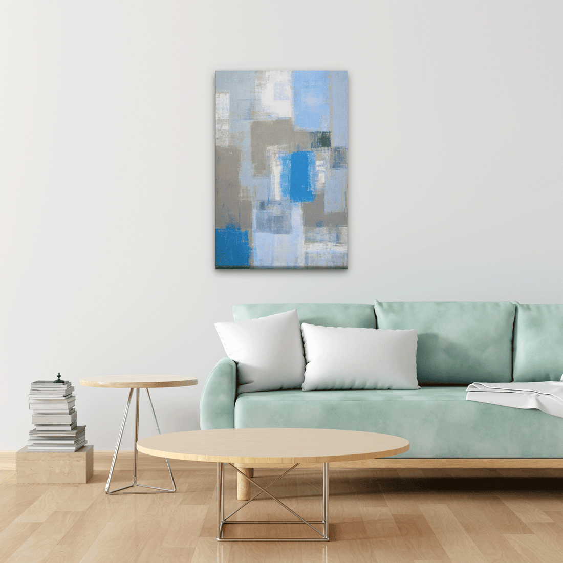 Blue & Grey Abstract Paintings 2 : 3 Vertical Premium Wall Art Canvas by MeriDeewar