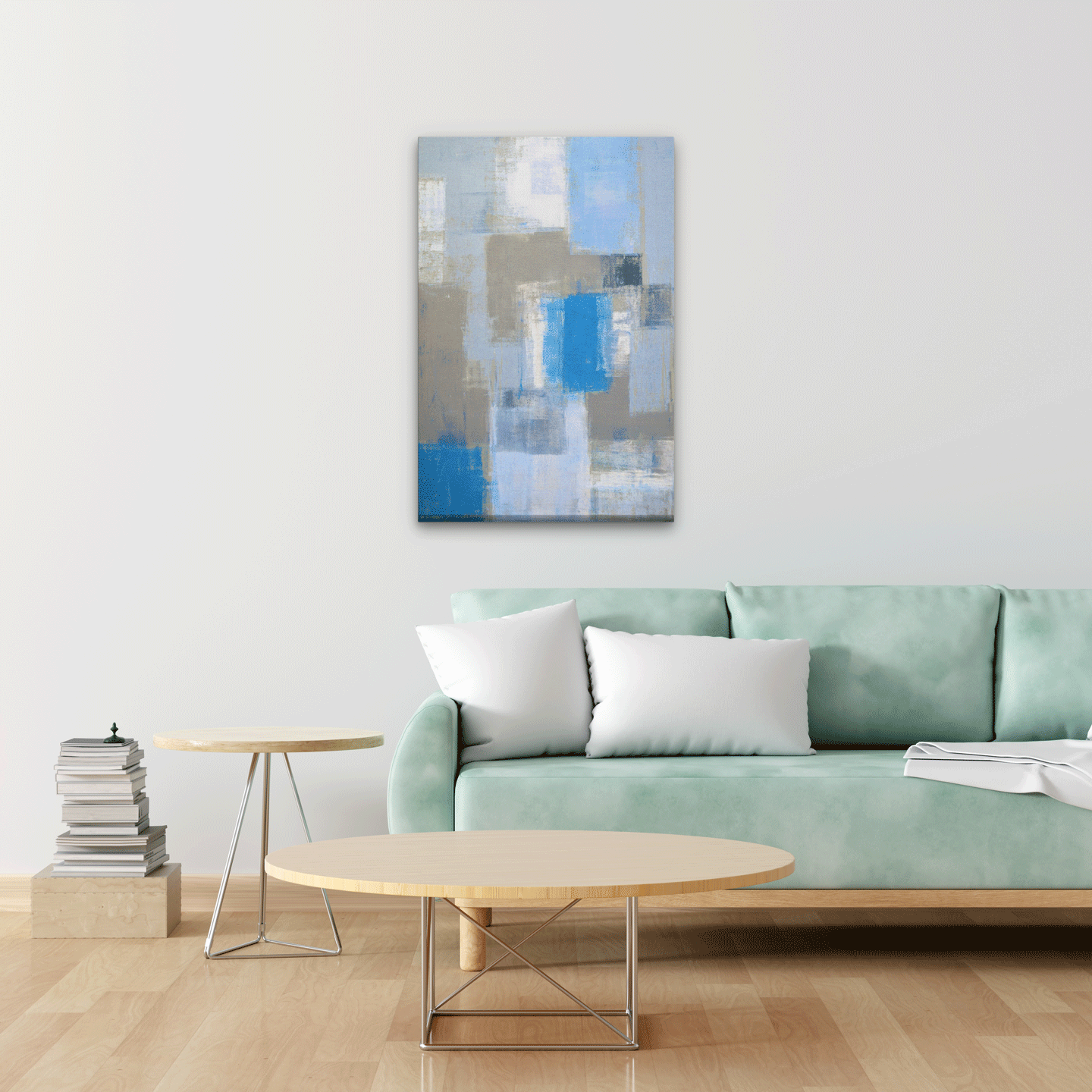 Blue & Grey Abstract Paintings 2 : 3 Vertical Premium Wall Art Canvas by MeriDeewar