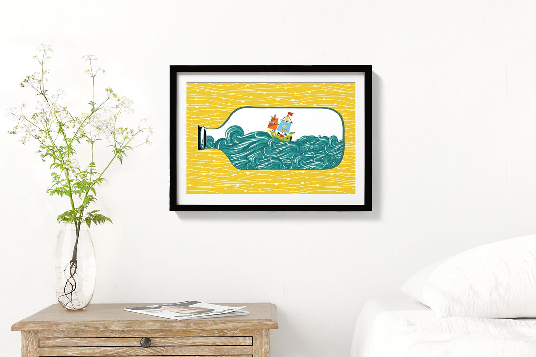 Boat and Sea Painting-Meri Deewar 3 : 2 Horizontal Premium Wall Art Canvas by MeriDeewar