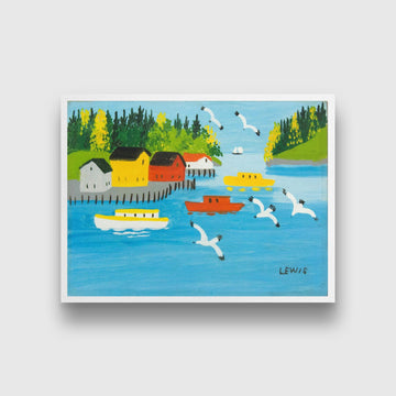 Boats at Sandy Cove Painting - Meri Deewar 4 : 3 Horizontal Premium Wall Art Canvas by MeriDeewar