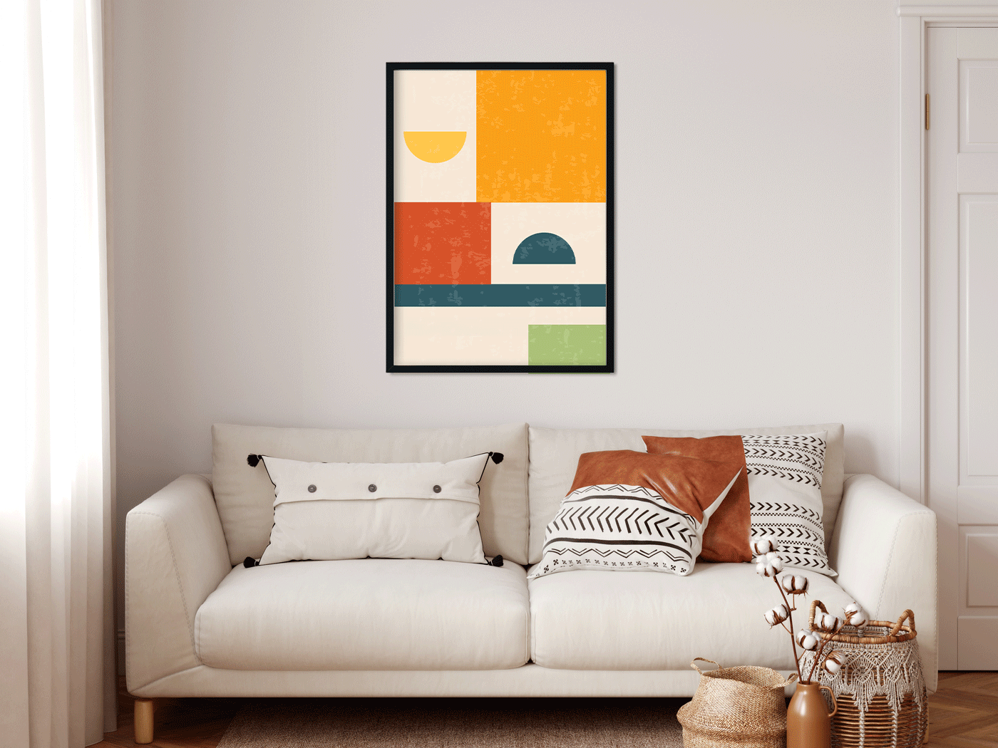 Boho geometric vintage wall art Painting 3 : 4.2 Vertical Premium Wall Art Canvas by MeriDeewar