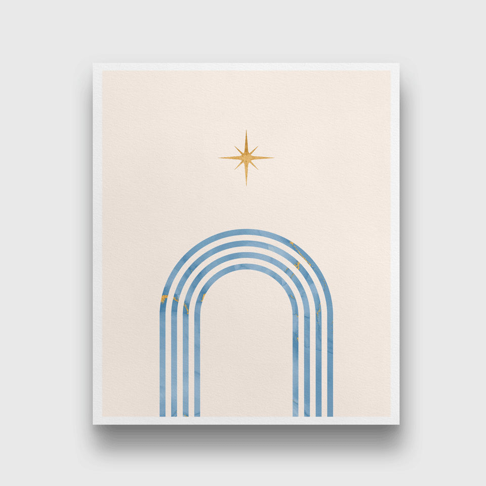 Boho wall art prints with blue rainbow moon golden star Painting 5 : 6 Vertical Premium Wall Art Canvas by MeriDeewar