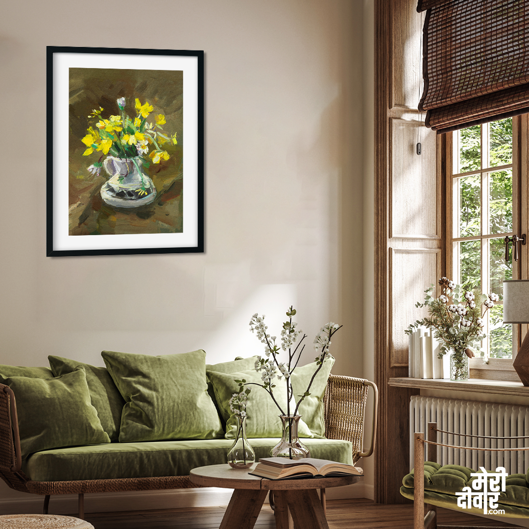Bouquet Flowers Vase Oil Painting 2 : 3 Vertical Premium Wall Art Canvas by MeriDeewar