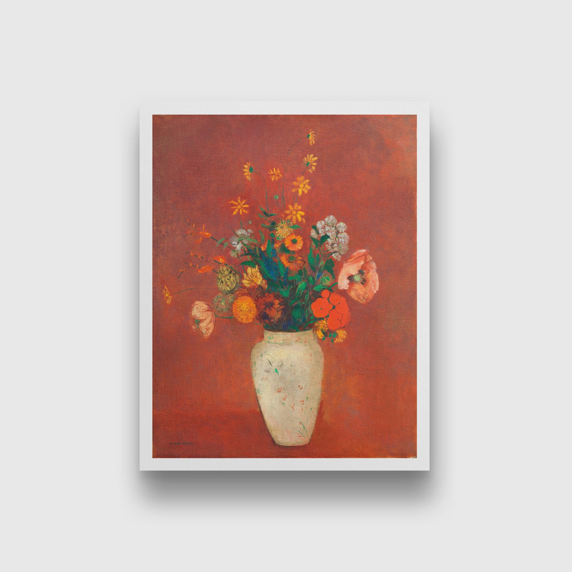 Bouquet in a Chinese Vase painting 4 X 5.5 Vertical Premium Wall Art Canvas by MeriDeewar