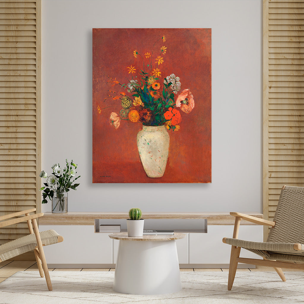 Bouquet in a Chinese Vase painting 4 X 5.5 Vertical Premium Wall Art Canvas by MeriDeewar