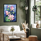 Bouquet of Pink Lotus Flowers on a Blue Background 2 : 3 Vertical Premium Wall Art Canvas by MeriDeewar