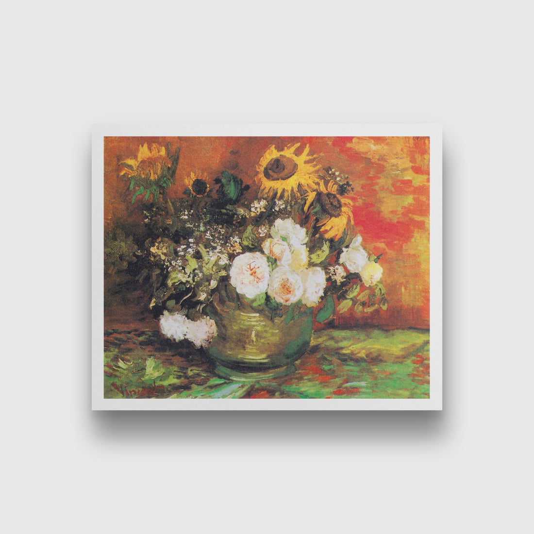 Bowl With Sunflowers Roses And Other Flowers (1886) famous painting 5 : 4 Horizontal Premium Wall Art Canvas by MeriDeewar