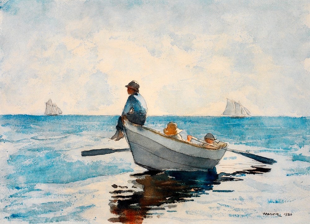 Boys in a Dory painting - Meri Deewar 3 : 2 Horizontal Premium Wall Art Canvas by MeriDeewar