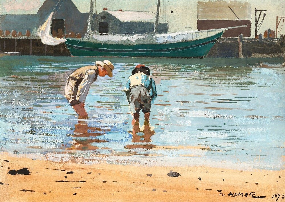 Boys Wading painting - Meri Deewar 3 : 2 Horizontal Premium Wall Art Canvas by MeriDeewar