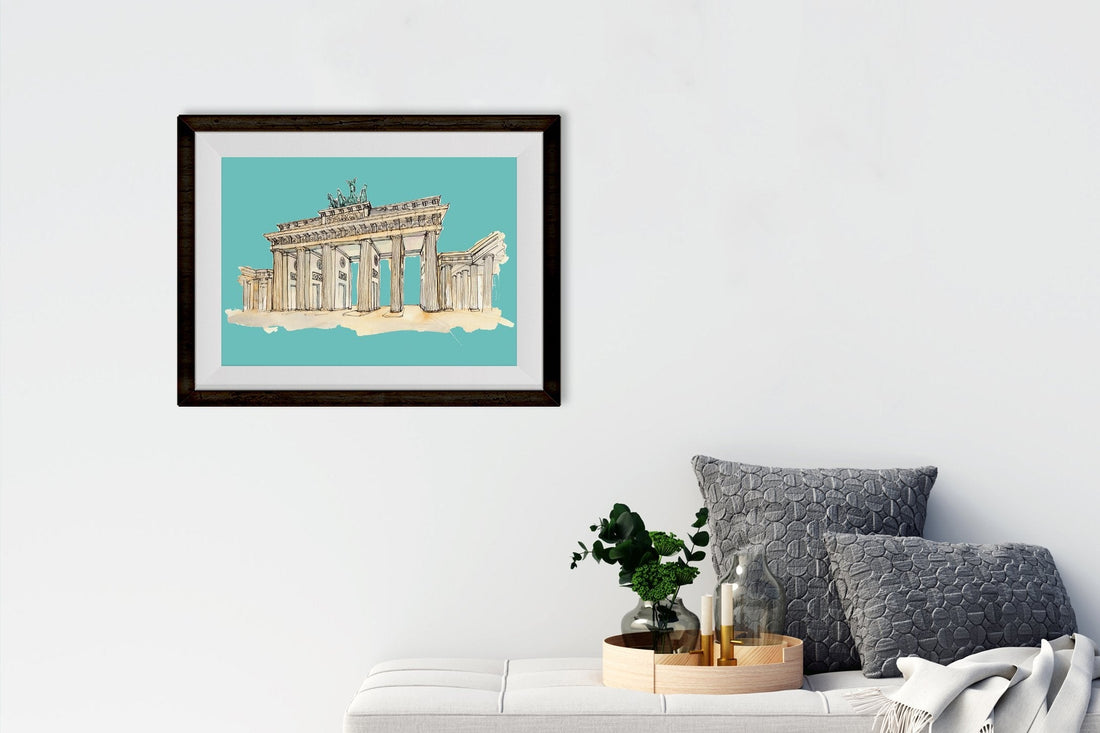 Brandenburg Gate Illustration Painting-Meri Deewar 3 : 2 Horizontal Premium Wall Art Canvas by MeriDeewar