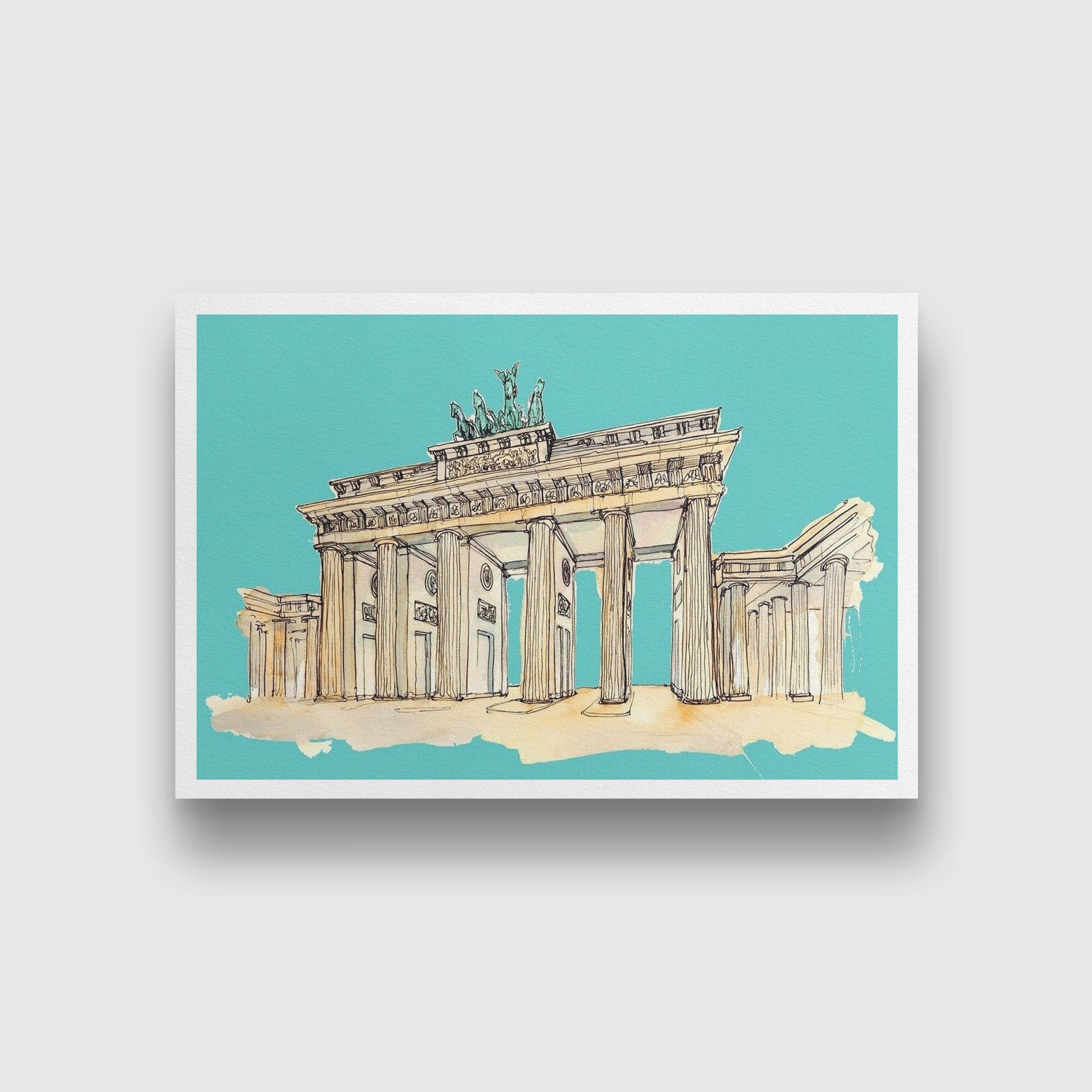 Brandenburg Gate Illustration Painting-Meri Deewar 3 : 2 Horizontal Premium Wall Art Canvas by MeriDeewar