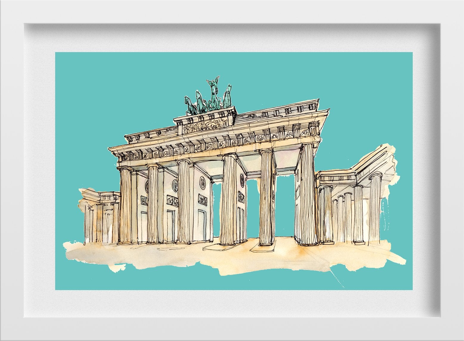 Brandenburg Gate Illustration Painting-Meri Deewar 3 : 2 Horizontal Premium Wall Art Canvas by MeriDeewar