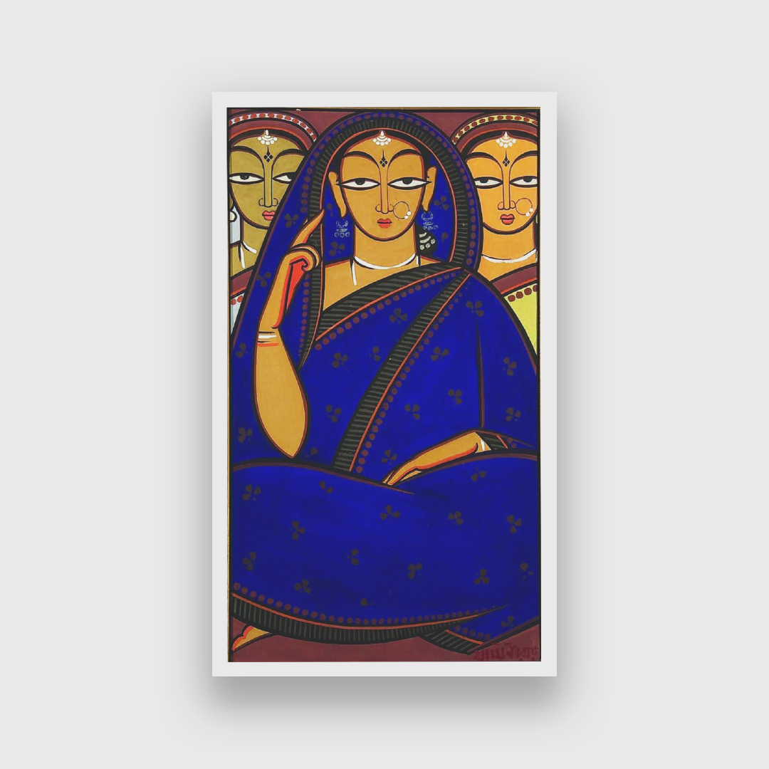 Bride and Two Companions in Blue Painting 2 : 3 Vertical Premium Wall Art Canvas by MeriDeewar