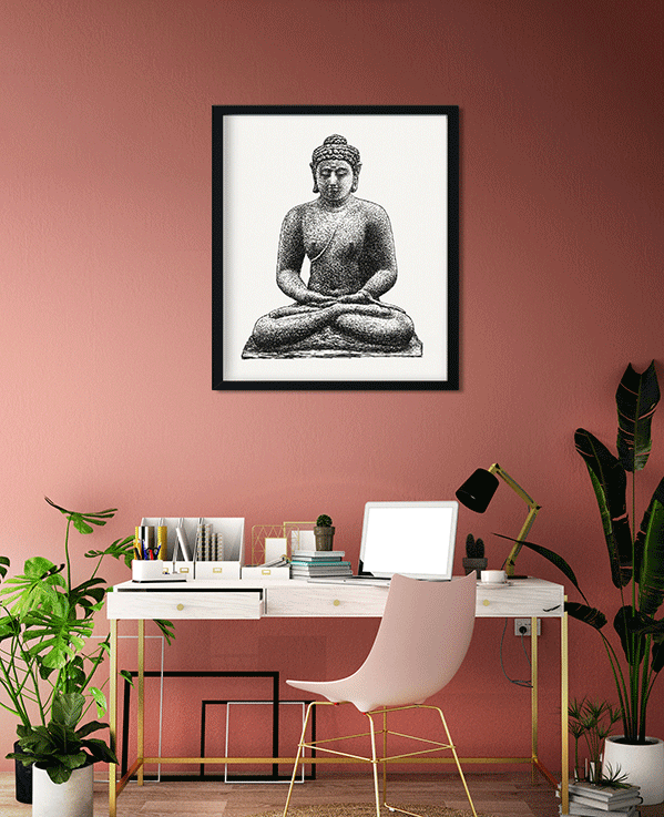 Buddha on the Borobudur Painting 5 : 6 Vertical Premium Wall Art Canvas by MeriDeewar