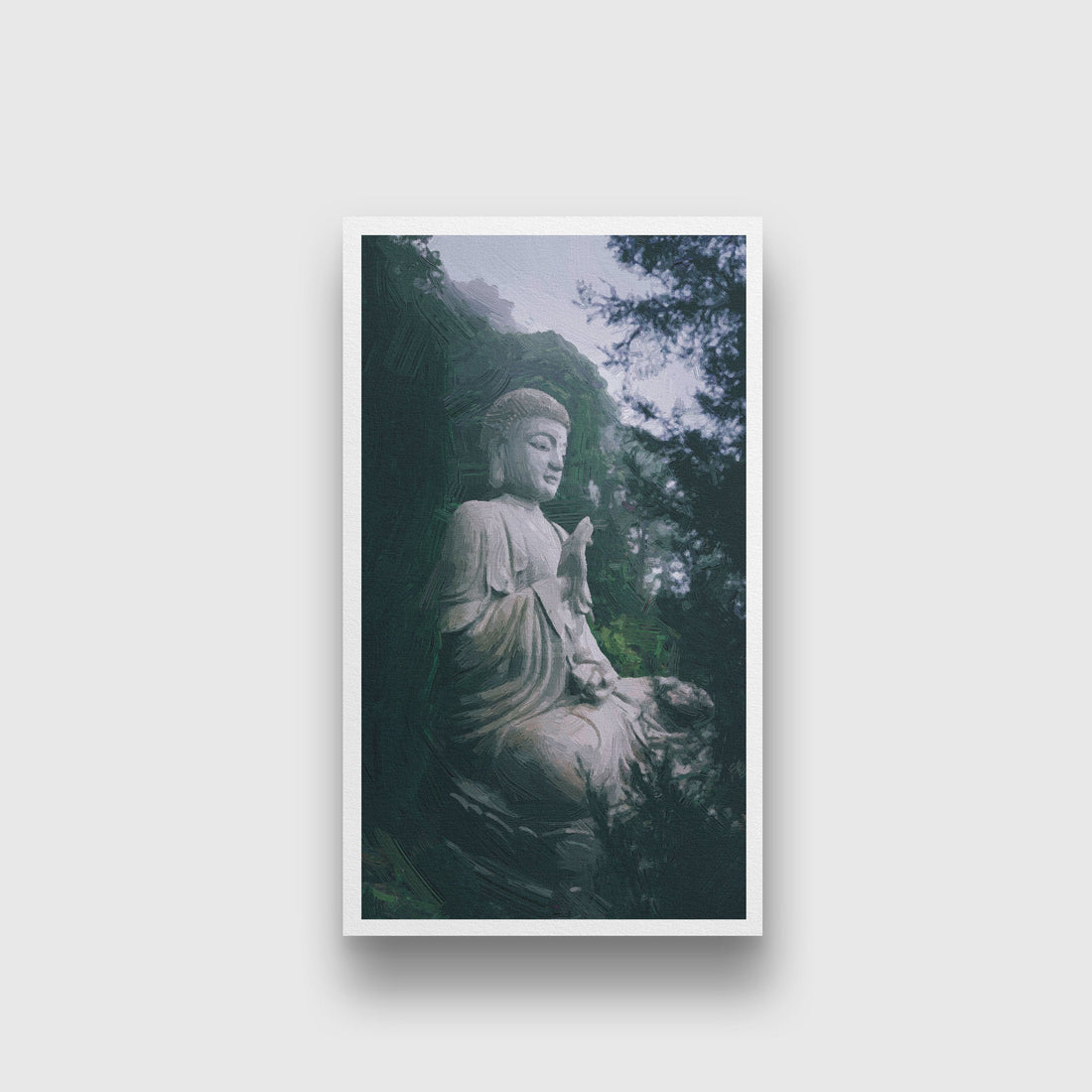 Buddha statue in middle of forest Painting - Meri Deewar 2 : 3 Vertical Premium Wall Art Canvas by MeriDeewar