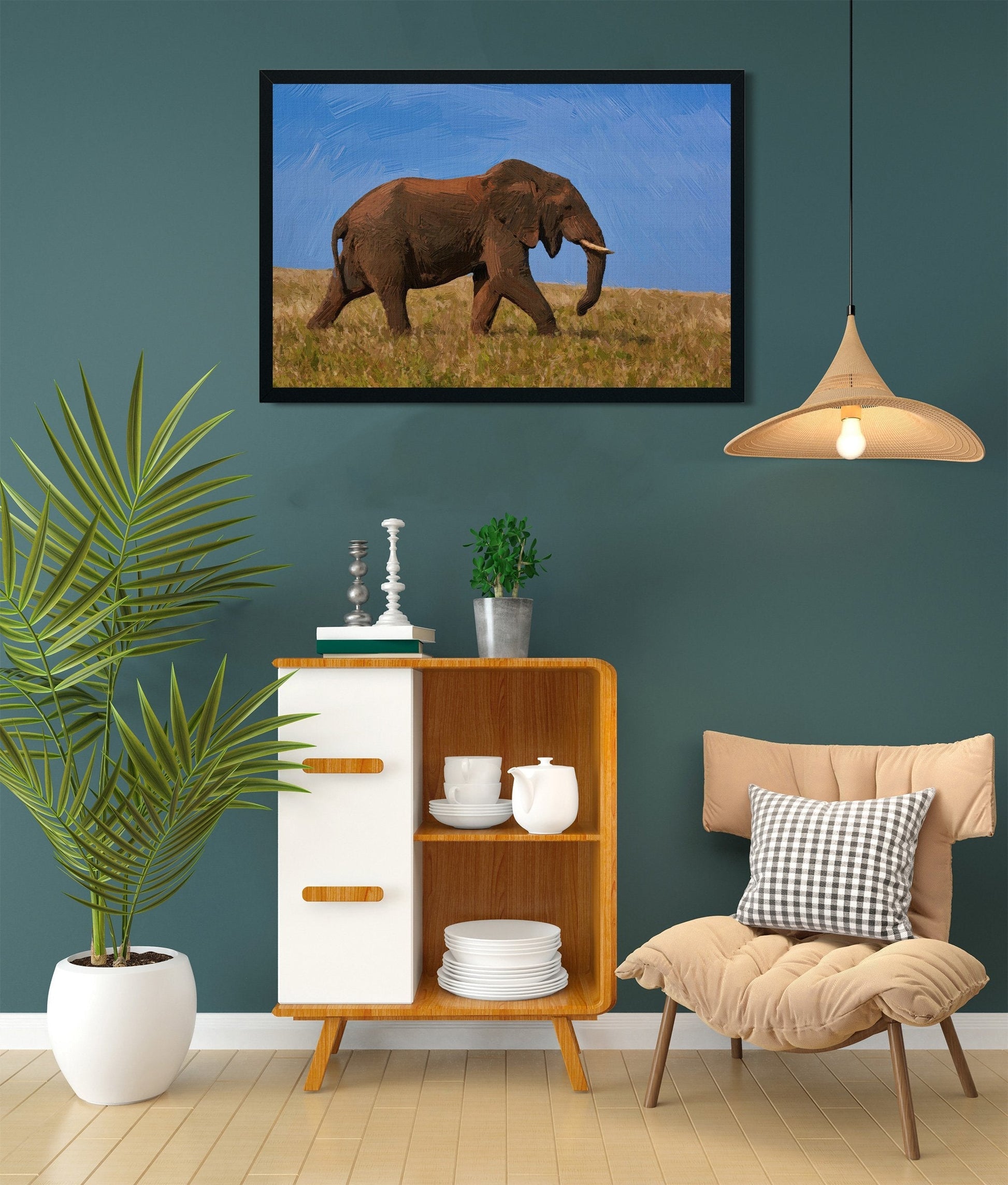 Bull elephant painting - Meri Deewar 3 : 2 Horizontal Premium Wall Art Canvas by MeriDeewar